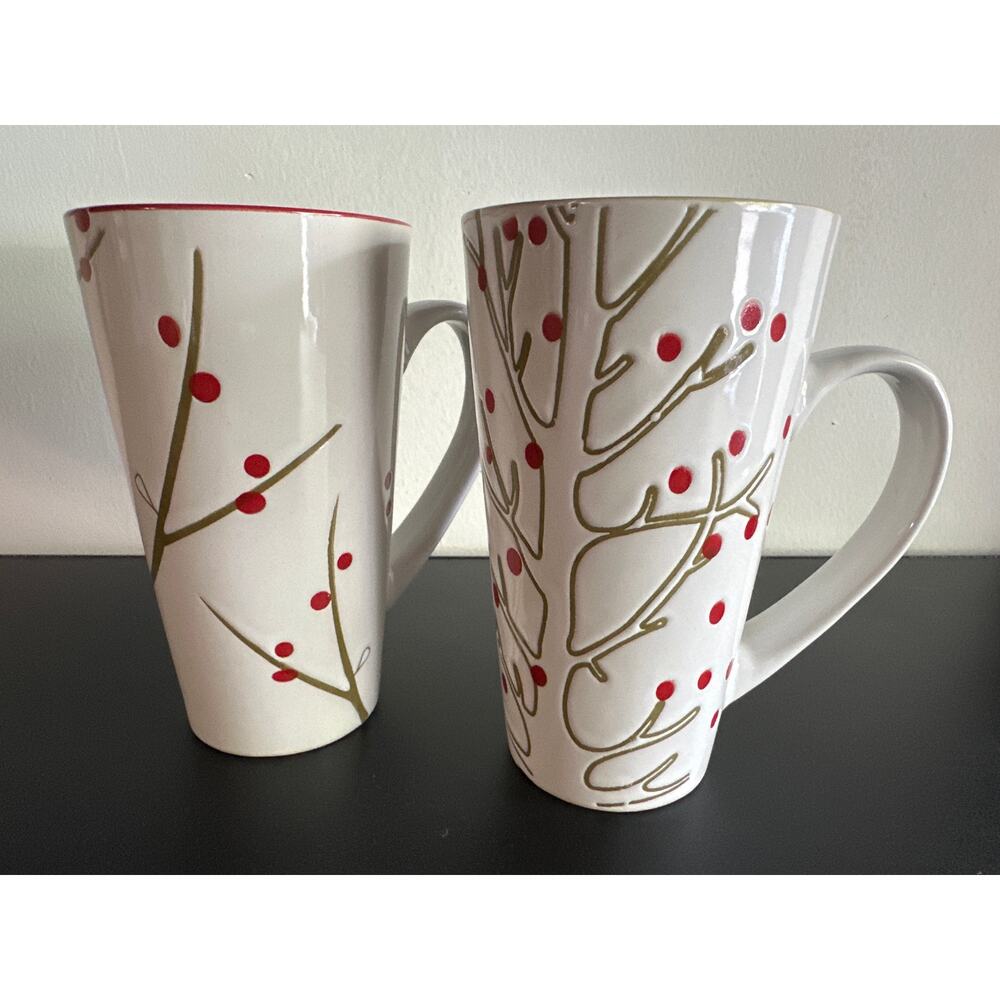 Rare Karen Neuburger Willow Collection Tall Coffee Mugs (2) - 12oz Two Designs